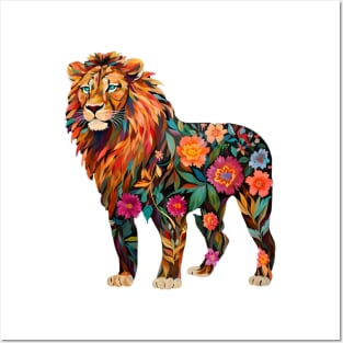 Abstract Floral Lion Silhouette Posters and Art